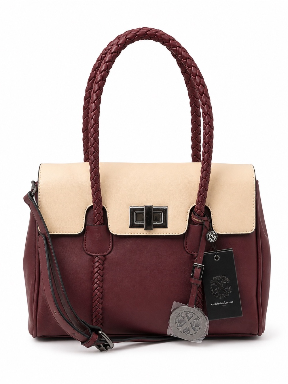 Christian Lacroix Two-Tone Vegan Leather Satchel NWT Adjustable Strap - Picture 3 of 4